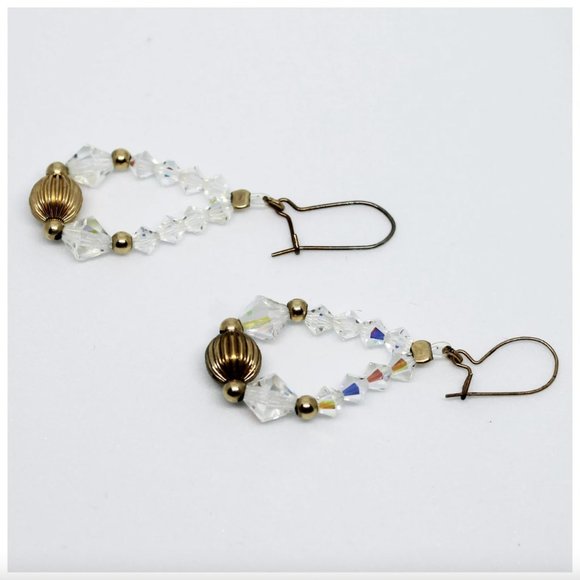 Jewelry Vintage Vtg Ab Crystal Glass Bead Gold Bead Teardrop Ear Hook Dangle Earrings Poshmark